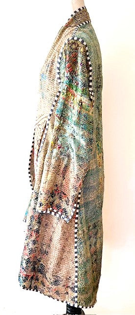Specialty Collection: Mid Length Designer Jacket Is New and Fully Reversible. Kantha Stitching In Bold Stripes