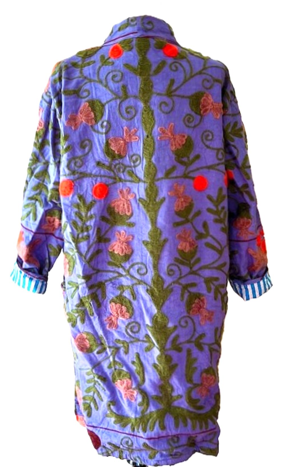 Stroller Length Suzani Jacket Available In Two Colors. Stripe Lining Is Sophisticated