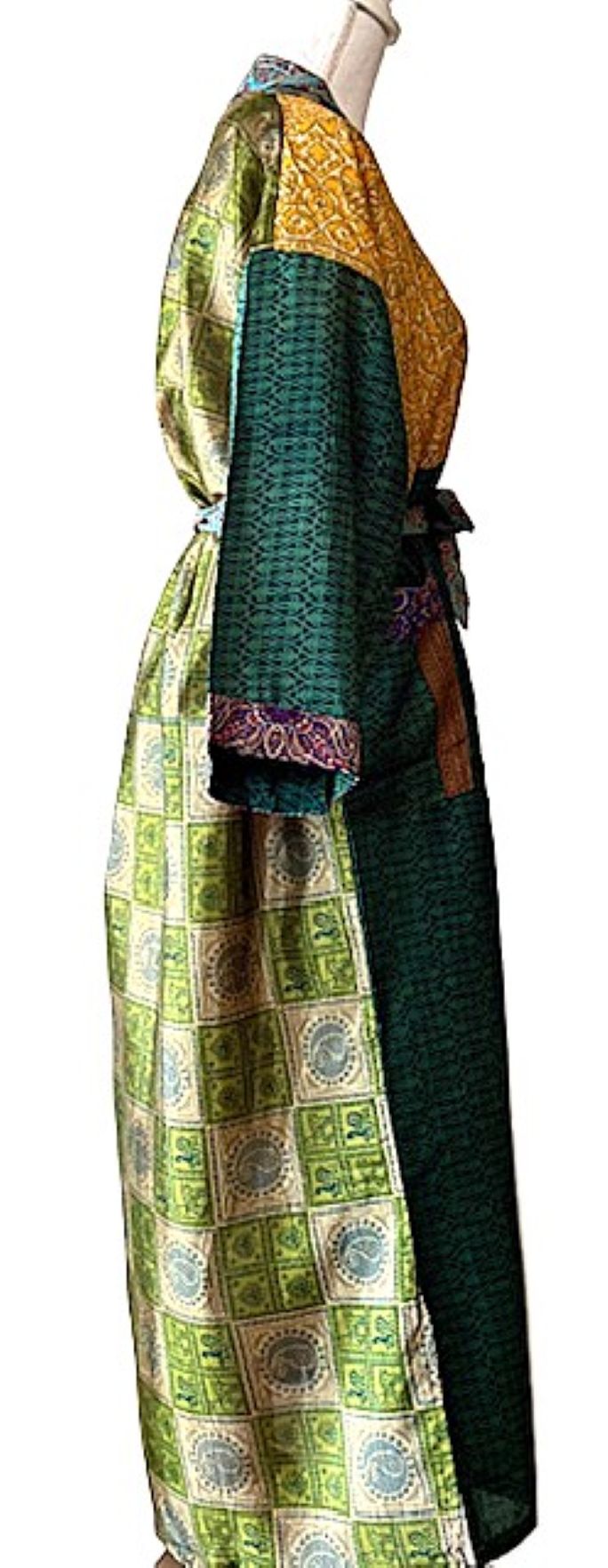 Long Silk Kimono Duster, Dramatic Two Tone And Elegant (Emerald)