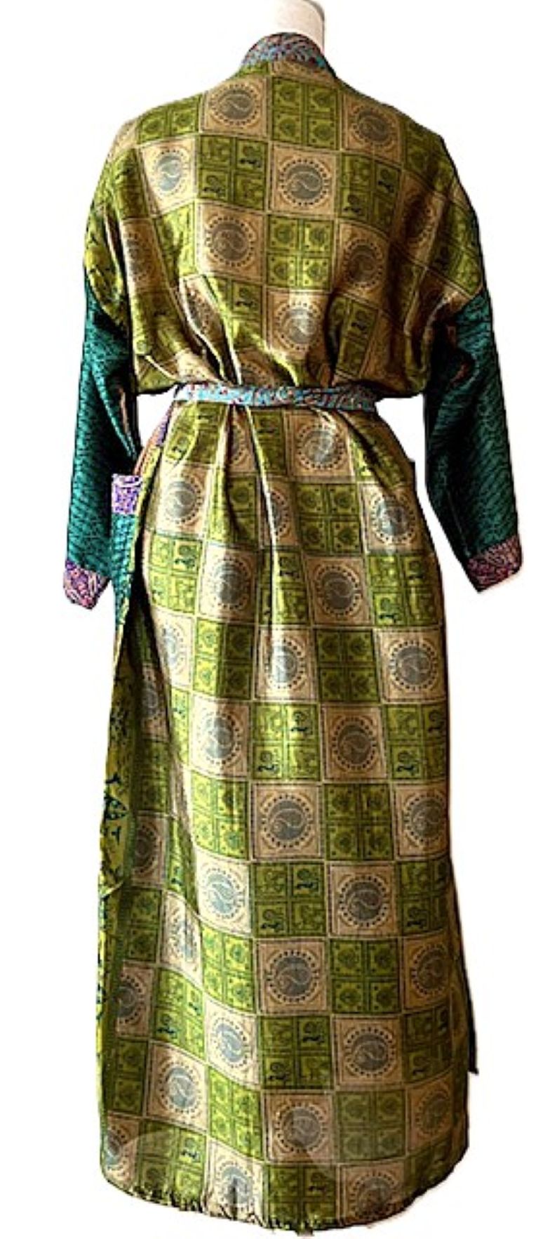Long Silk Kimono Duster, Dramatic Two Tone And Elegant (Emerald)