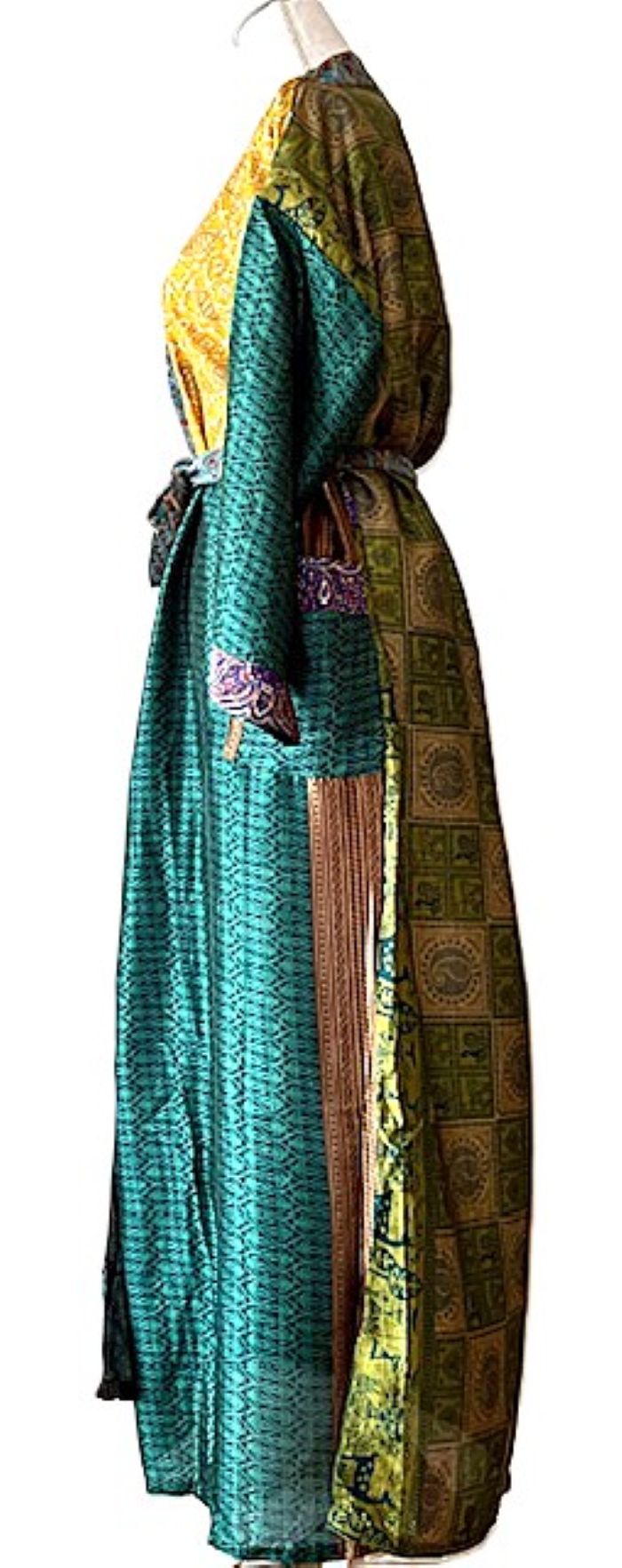 Long Silk Kimono Duster, Dramatic Two Tone And Elegant (Emerald)