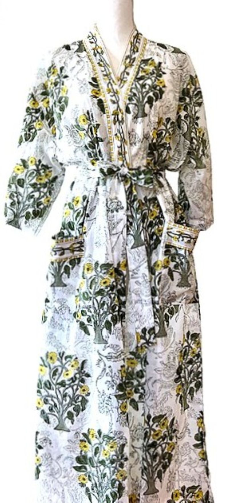 One of a Kind, Block Printed Cotton Artisan Kimono (White Black)