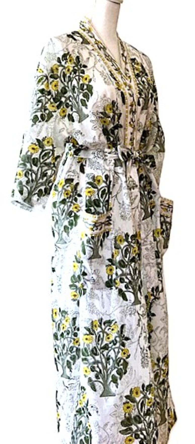 One of a Kind, Block Printed Cotton Artisan Kimono (White Black)