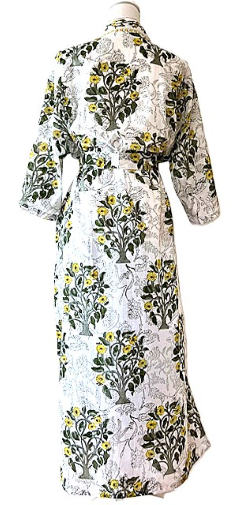 One of a Kind, Block Printed Cotton Artisan Kimono (White Black)