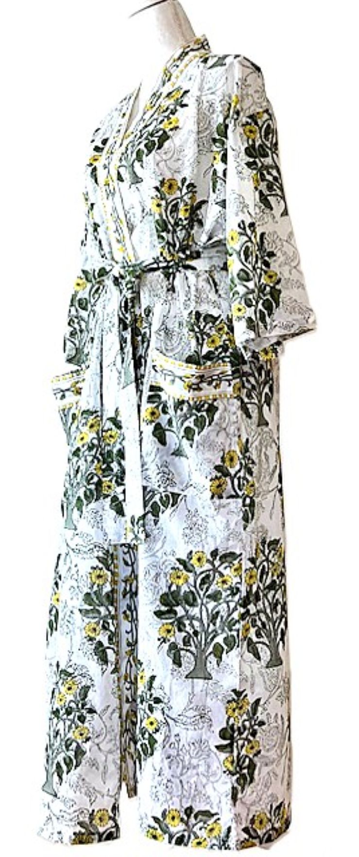 One of a Kind, Block Printed Cotton Artisan Kimono (White Black)