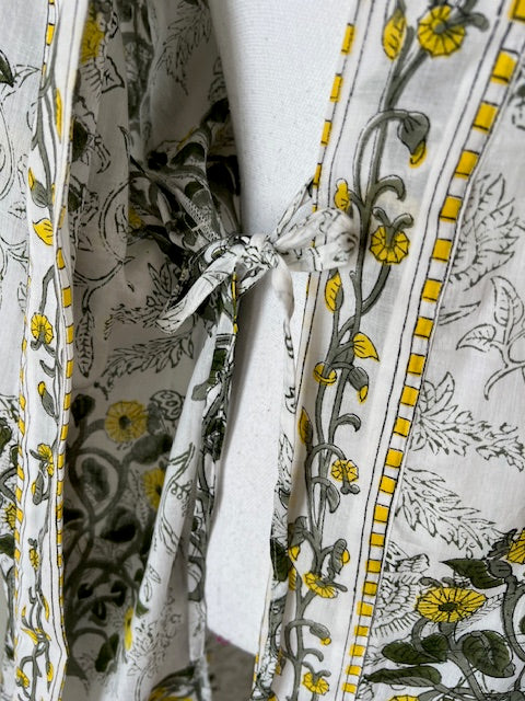 One of a Kind, Block Printed Cotton Artisan Kimono (White Black)