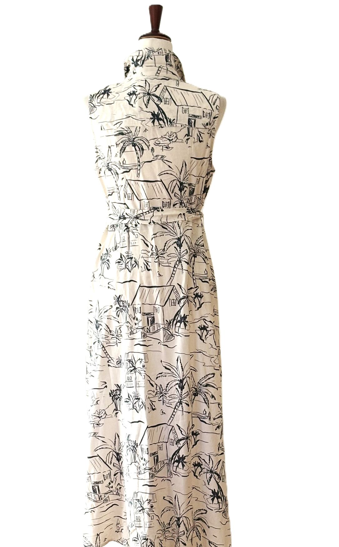 Dresses: Chic Midi Sleeveless Nautical Print Shirtdress (Natural)