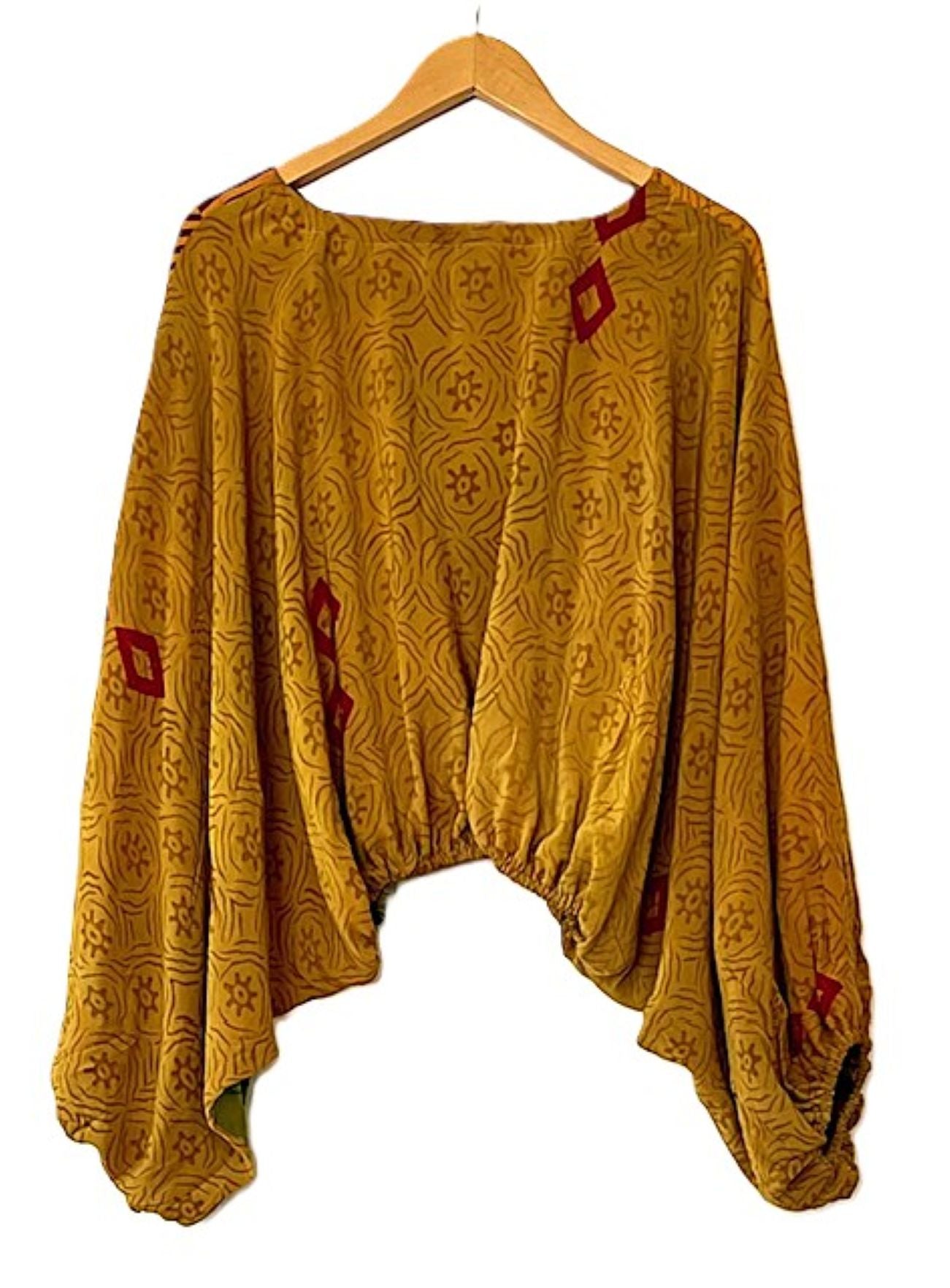 Kantha Bae Duality Luna Silk Crop Top. Fully Reversible (Bronze and Red)