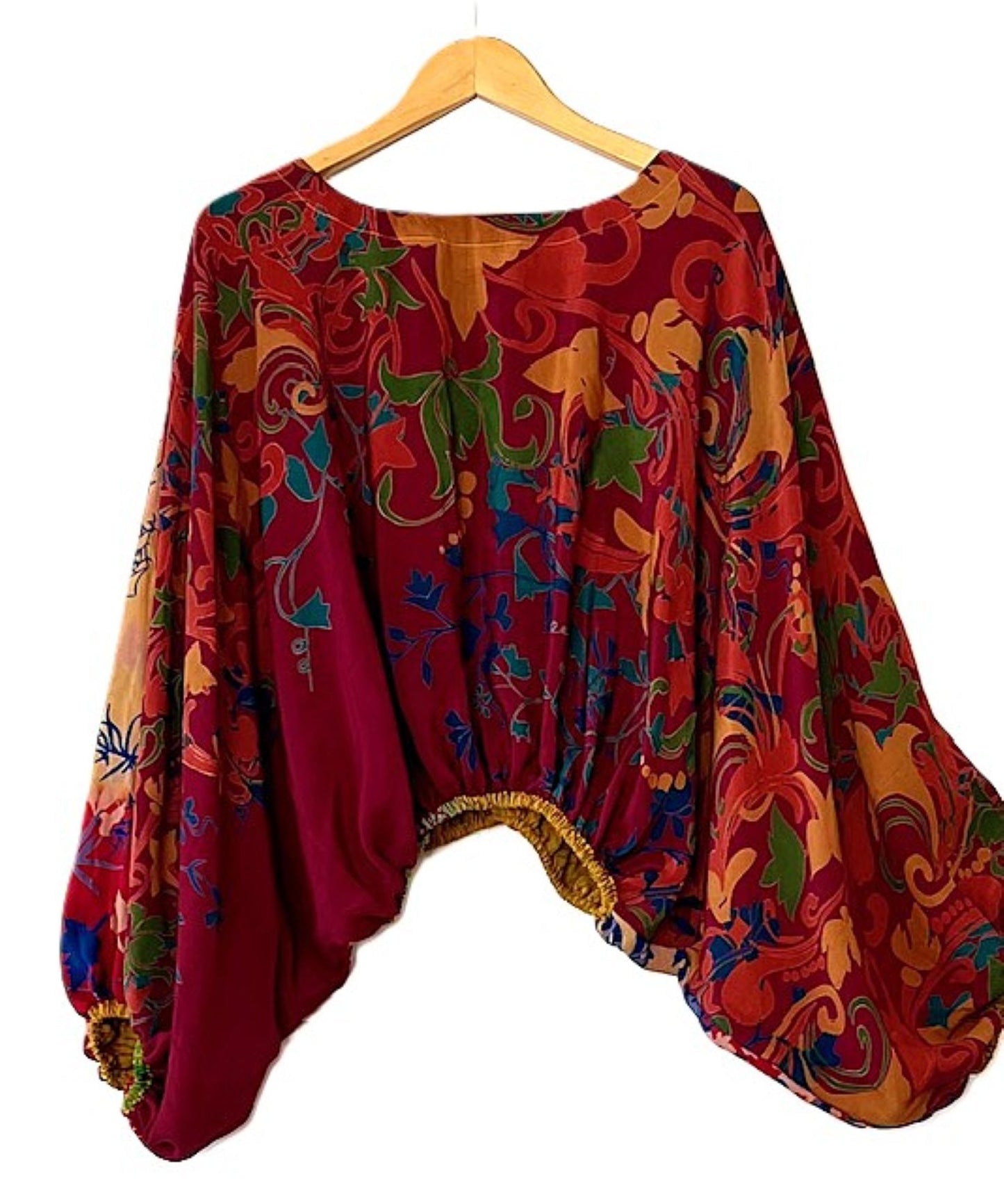 Kantha Bae Duality Luna Silk Crop Top. Fully Reversible (Bronze and Red)