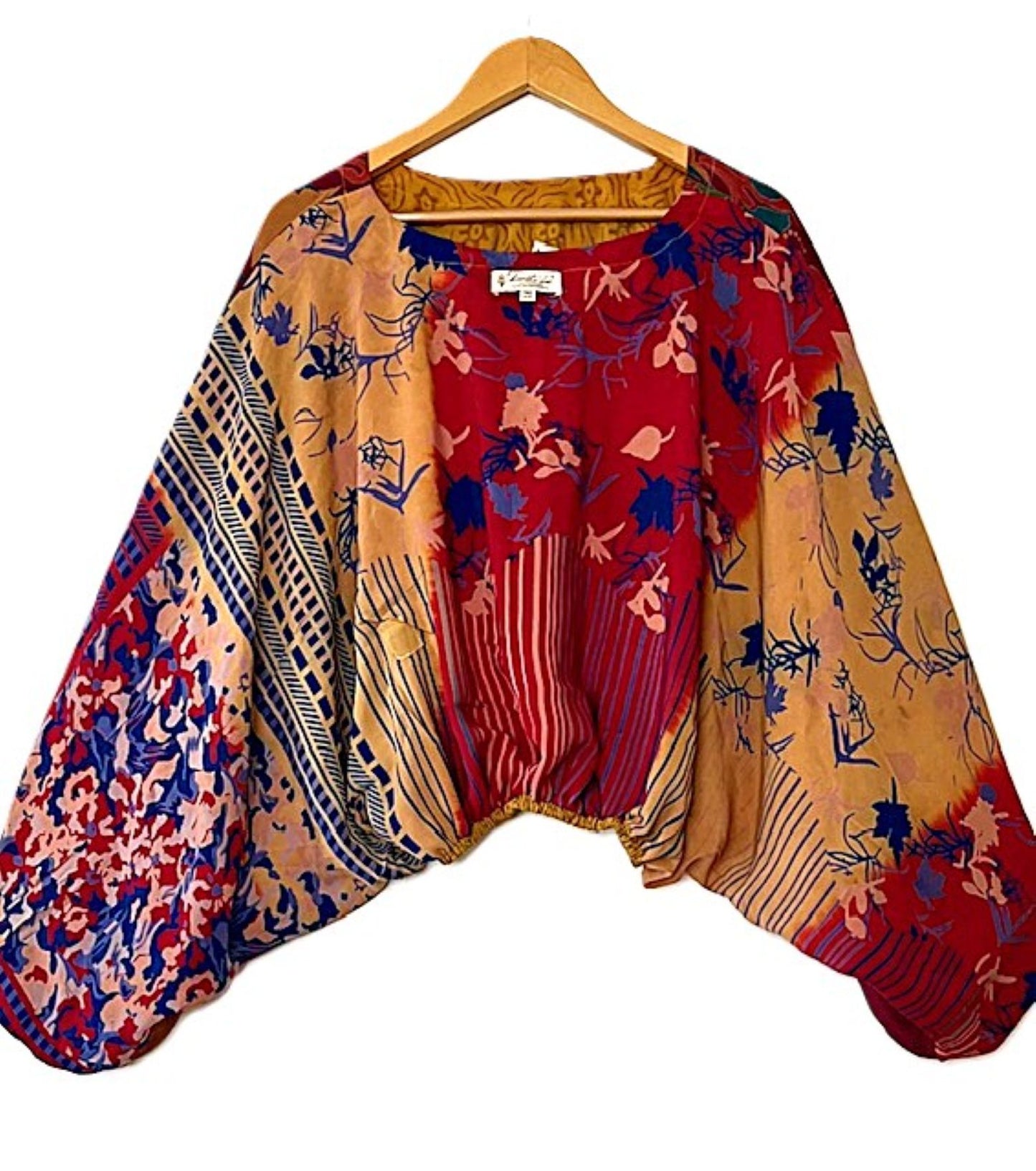Kantha Bae Duality Luna Silk Crop Top. Fully Reversible (Bronze and Red)