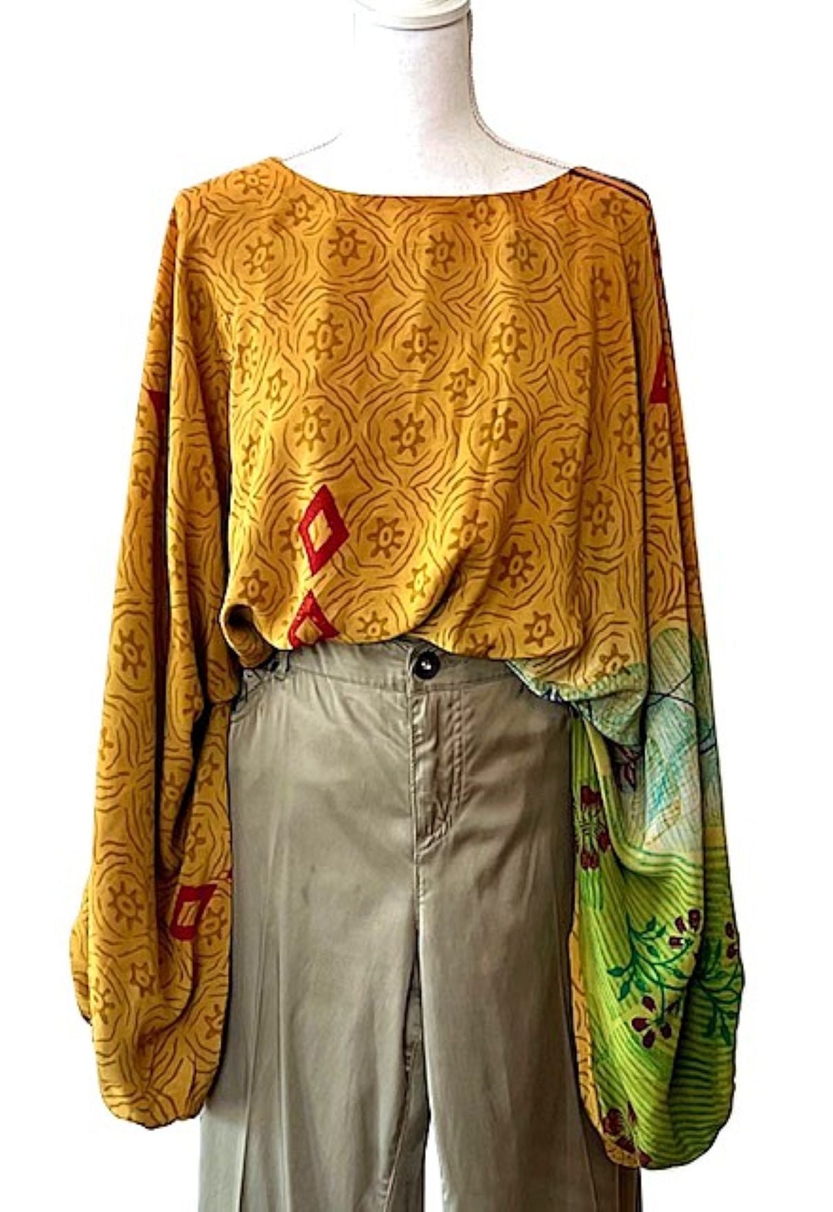 Kantha Bae Duality Luna Silk Crop Top. Fully Reversible (Bronze and Red)