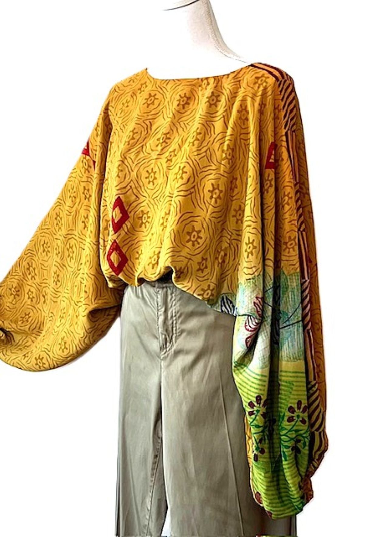 Kantha Bae Duality Luna Silk Crop Top. Fully Reversible (Bronze and Red)