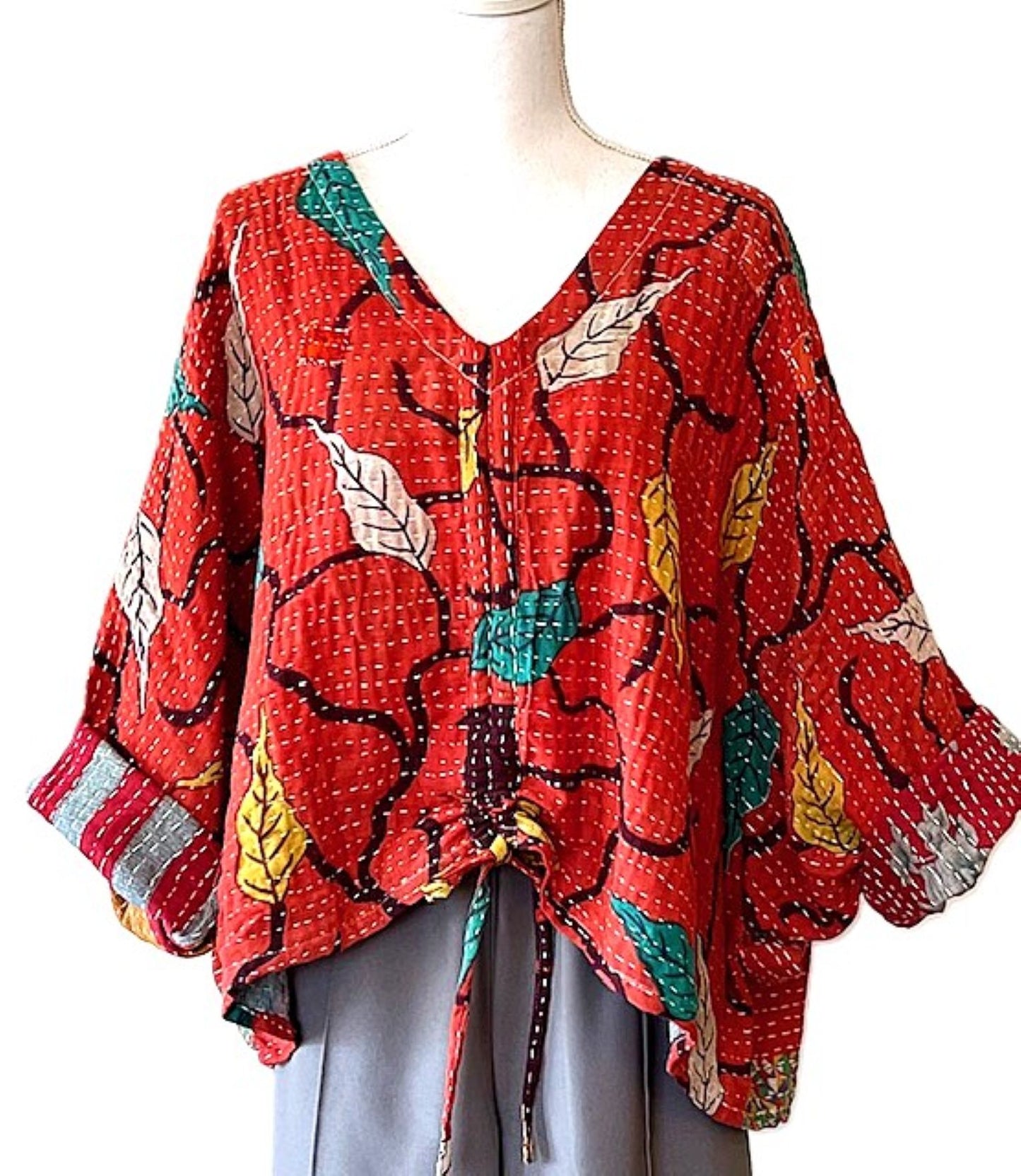 Kantha Bae Cotton Artisan Butterfly Top (Red)