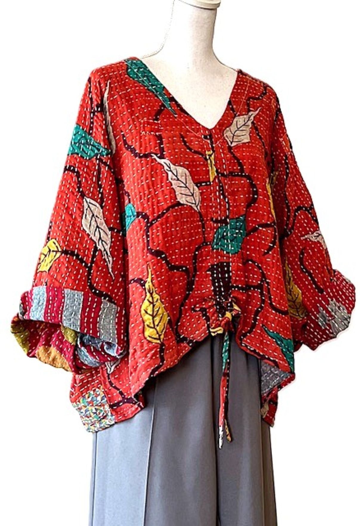 Kantha Bae Cotton Artisan Butterfly Top (Red)