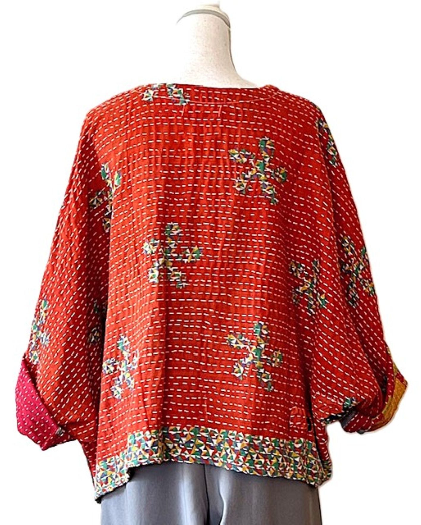 Kantha Bae Cotton Artisan Butterfly Top (Red)