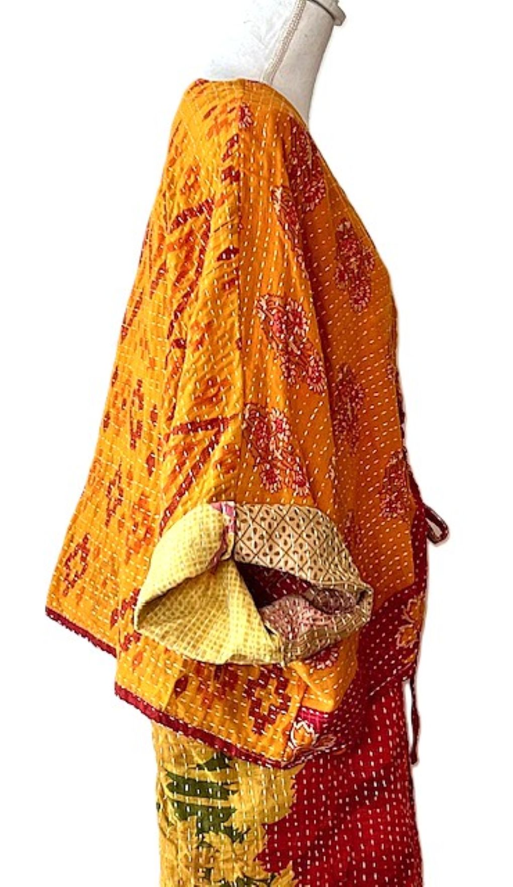 Kantha Bae Cotton Artisan Butterfly Top (Red and Orange)