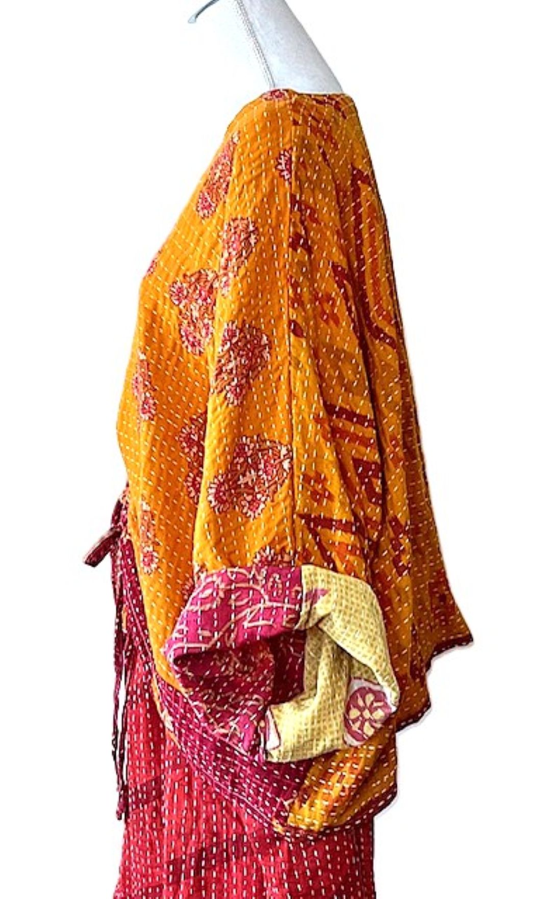 Kantha Bae Cotton Artisan Butterfly Top (Red and Orange)