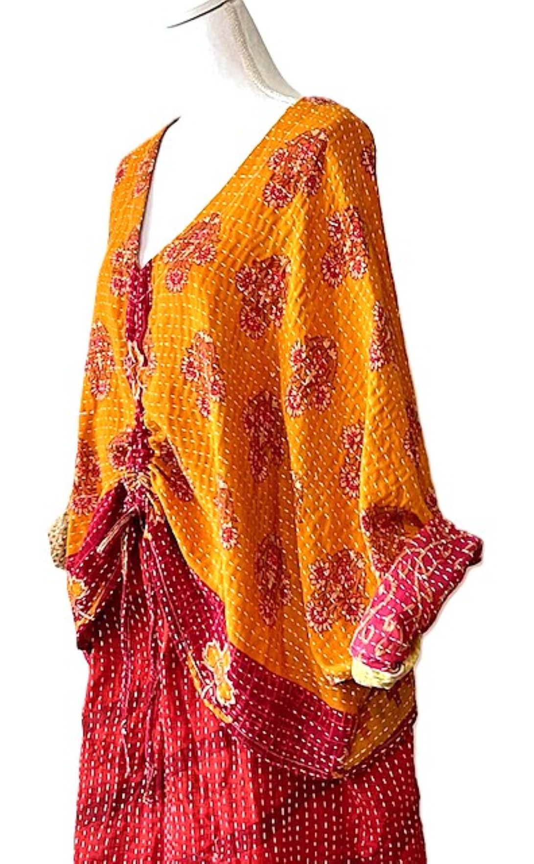 Kantha Bae Cotton Artisan Butterfly Top (Red and Orange)