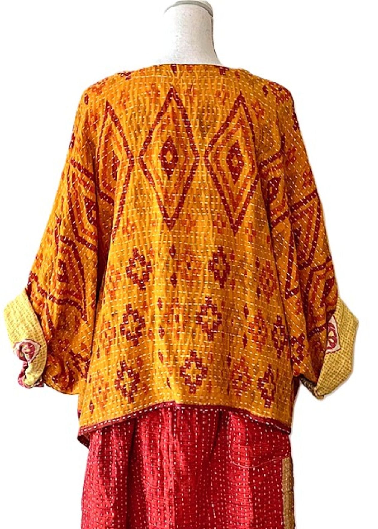 Kantha Bae Cotton Artisan Butterfly Top (Red and Orange)