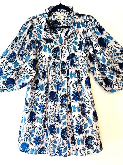 Transitional Block Print Cotton Dress Is Perfect For The Season. (Navy)