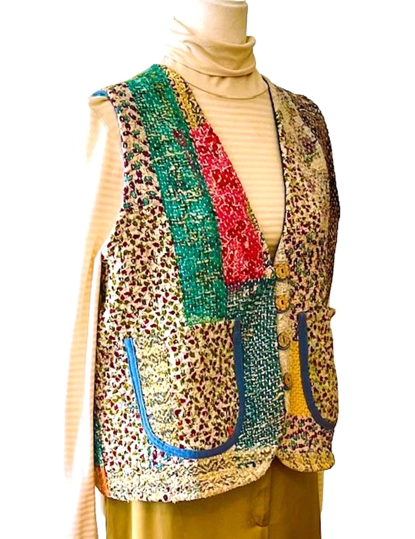 Designer Handmade Patchwork Vests In New Colors (Reversible Stripe)