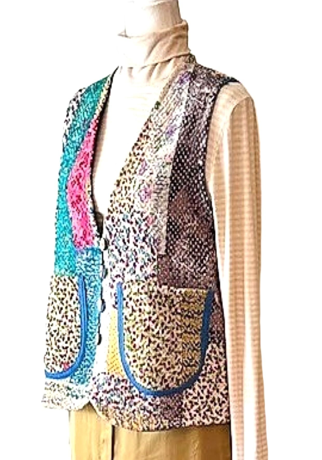 Designer Handmade Patchwork Vests In New Colors (Reversible Stripe)
