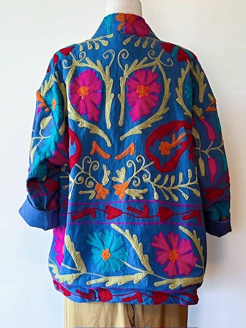Wearable Art: Hand Embroidered Short Jacket In A Luscious Royal Blue.