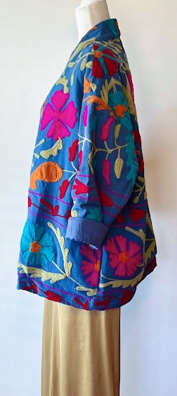 Wearable Art: Hand Embroidered Short Jacket In A Luscious Royal Blue.