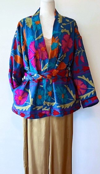 Wearable Art: Hand Embroidered Short Jacket In A Luscious Royal Blue.