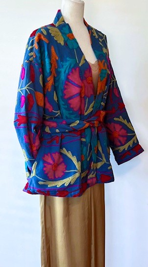 Wearable Art: Hand Embroidered Short Jacket In A Luscious Royal Blue.