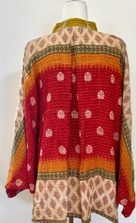 Kantha Cotton Embroidered Tunic: Best Seller (Lime/Wine) New Print