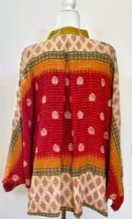 Kantha Cotton Embroidered Tunic: Best Seller (Lime/Wine) New Print