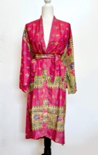 Top of the Line Silk Kimono Duster Tone on Tone (Pink/Green)