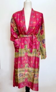 Top of the Line Silk Kimono Duster Tone on Tone (Pink/Green)