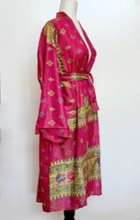 Top of the Line Silk Kimono Duster Tone on Tone (Pink/Green)