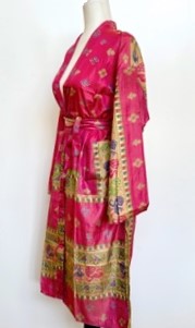 Top of the Line Silk Kimono Duster Tone on Tone (Pink/Green)
