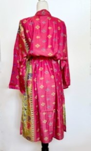 Top of the Line Silk Kimono Duster Tone on Tone (Pink/Green)
