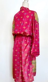 Top of the Line Silk Kimono Duster Tone on Tone (Pink/Green)