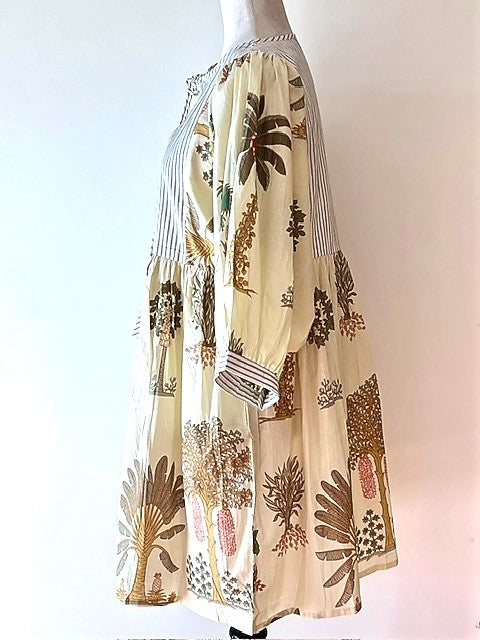 Cotton Block Print Short Dress Eases Into Fall With An Autumn Print