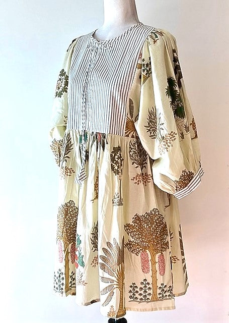 Cotton Block Print Short Dress Eases Into Fall With An Autumn Print