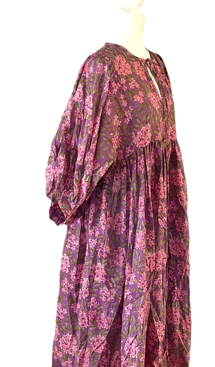 Dresses: Traditional Long Cotton Maxi, Floral (Pink Lilac)