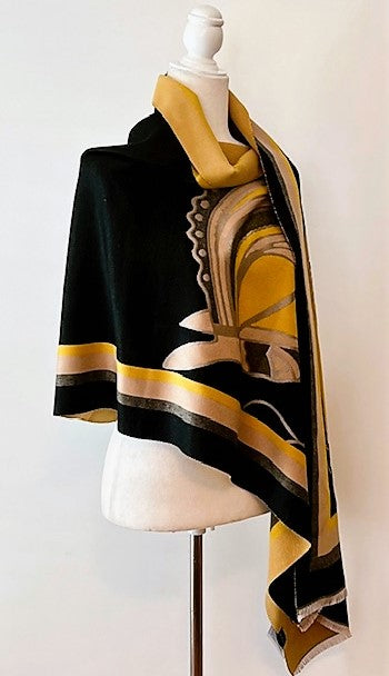 Mustard and Black Mane Reversible Wrap – Artisan Shawl
