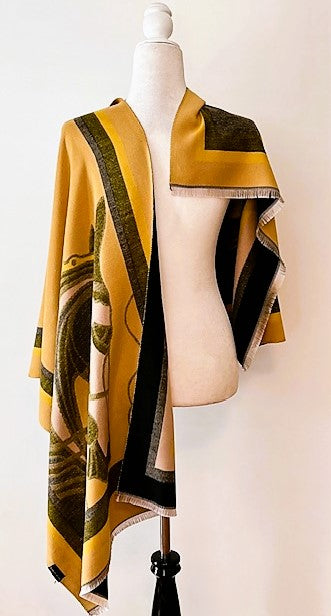 Mustard and Black Mane Reversible Wrap – Artisan Shawl