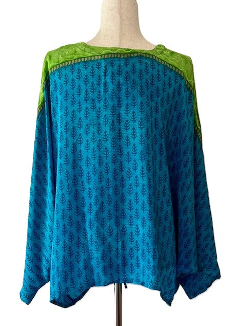 Kantha Bae Crepe Silk Butterfly Top is Groovy (Blue)
