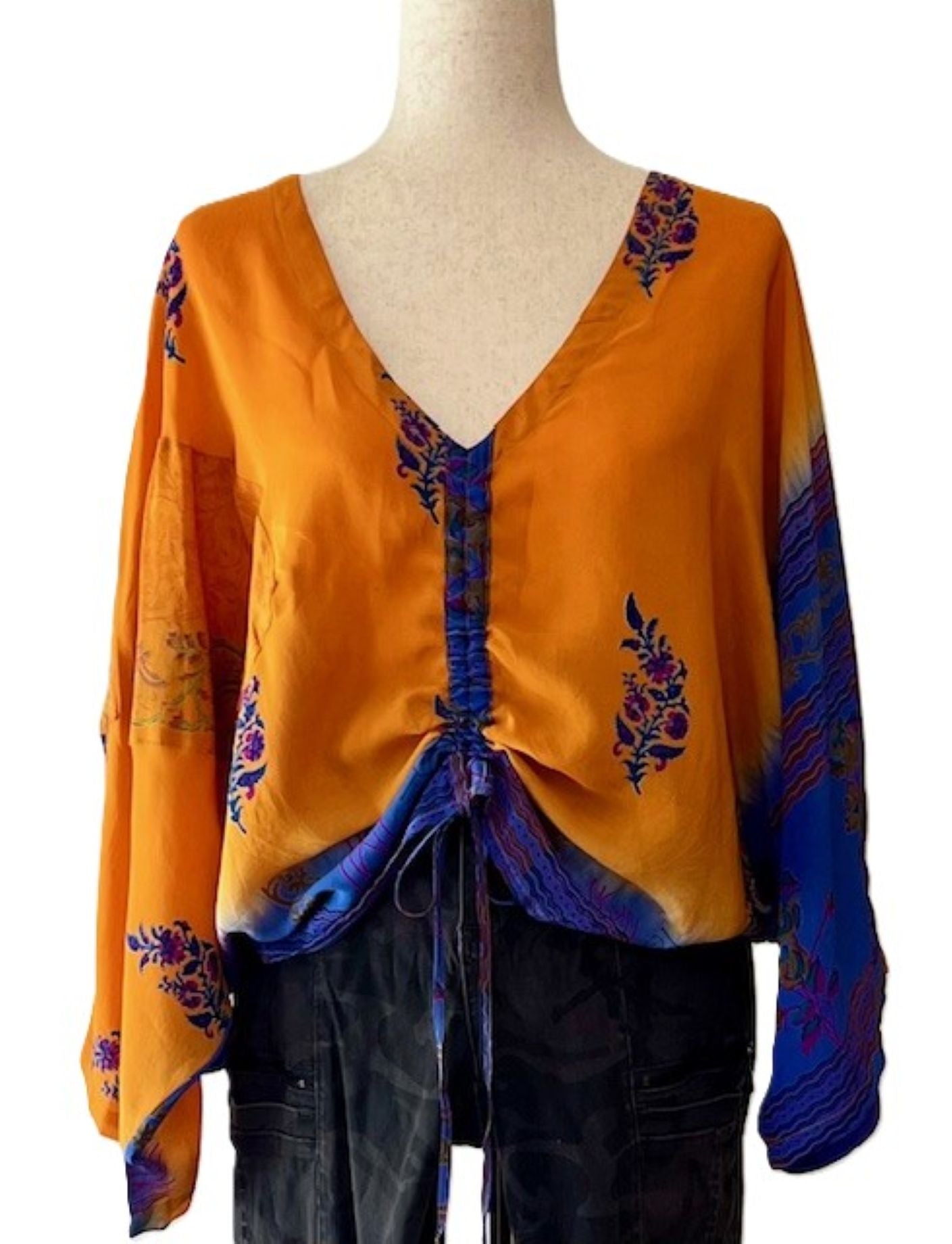 Kantha Bae Crepe Silk Butterfly Top is Groovy (Orange)