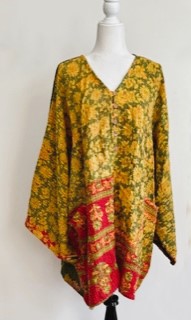 Best Seller: 4 Button Short Kantha Cotton Tunic is Seasonless (Mustard Floral)