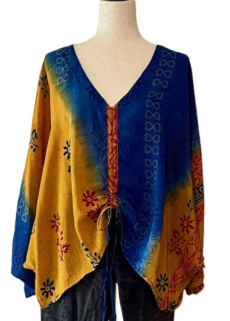 Kantha Bae Crepe Silk Butterfly Top is Groovy (Navy)