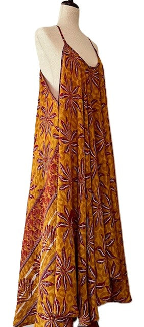 Kantha Bae Flowing Silk Slip Dress (Maroon Flowers)