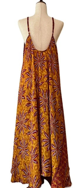 Kantha Bae Flowing Silk Slip Dress (Maroon Flowers)