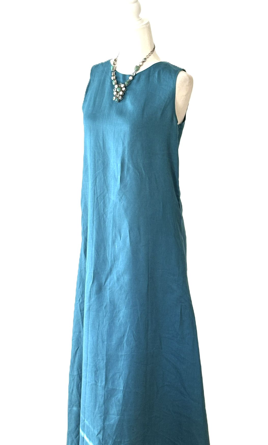 Dresses: Elegant Linen Sleeveless Maxi (Turquoise)